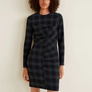 Mango MNG Ruched Detail Plaid Dress US Size 6